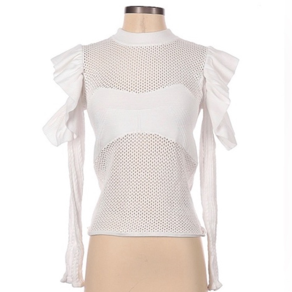 Self-Portrait Frill Cold Shoulder Open-Knit top